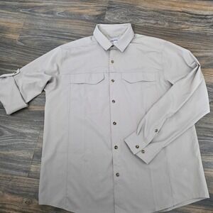 33000ft Mens Long Sleeve Button Up Shirt Khaki Tan XL Two Pocket Utility Outdoor